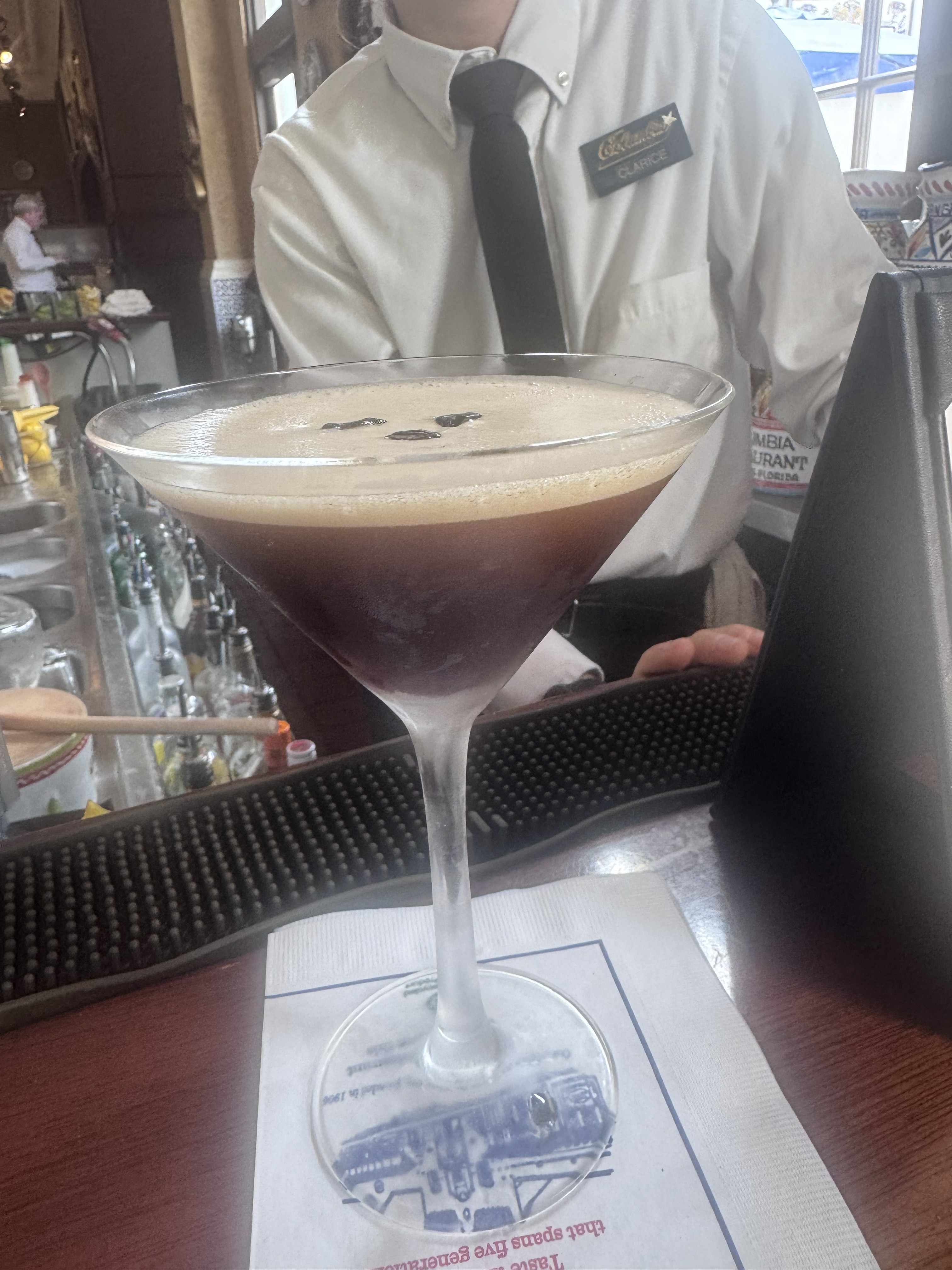 A perfectly foamed espresso martini from Clarice — that’s what they should look like